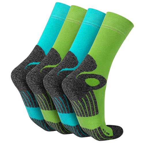 Celodoro 4 Paar Wandersocken, Arbeitssocken & Sportsocken (43-46, hellblau-grün) - verstärkte Unisex Socken für Damen & Herren - atmungsaktive Anti-Schweiß Funktionssocken für Sport, Wandern, Arbeit von Celodoro