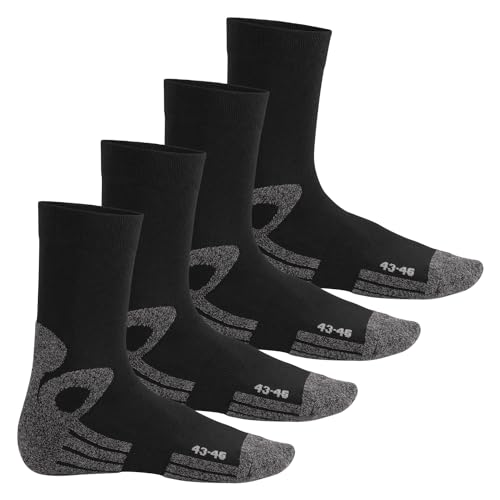 Celodoro Damen und Herren Trekking-Socken (4 Paar), Arbeitssocken mit Frotteesohle - Schwarz 47-50 von Celodoro