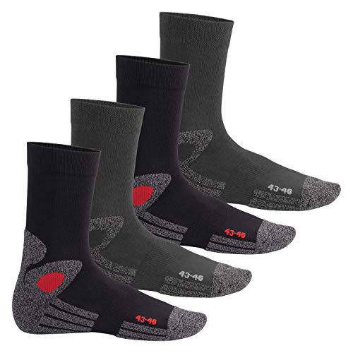 Celodoro Damen und Herren Trekking-Socken (4 Paar), Arbeitssocken mit Frotteesohle - Schwarz-Grau 47-50 von Celodoro