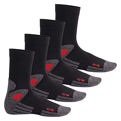 Celodoro Damen und Herren Trekking-Socken (4 Paar), Arbeitssocken mit Frotteesohle - Schwarz-Rot 35-38 von Celodoro