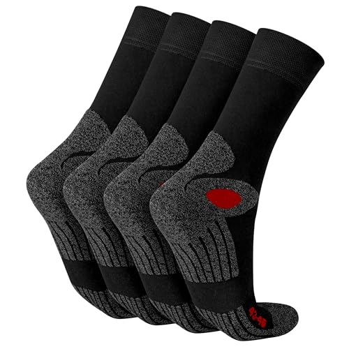 Celodoro 4 Paar Wandersocken, Arbeitssocken & Sportsocken (35-38, schwarz/rot) - verstärkte Unisex Socken für Damen & Herren - atmungsaktive Anti-Schweiß Funktionssocken für Sport, Wandern, Arbeit von Celodoro