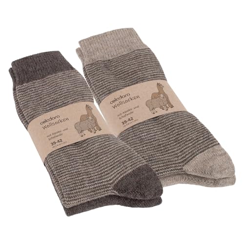 Celodoro Damen & Herren Wollsocken mit Alpaka Uni & Ringel (4 Paar) - Braun 39-42 von Celodoro