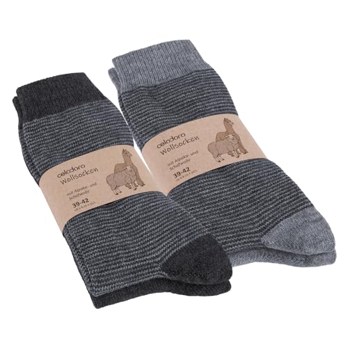 Celodoro Damen & Herren Wollsocken mit Alpaka Uni & Ringel (4 Paar) - Grau 35-38 von Celodoro