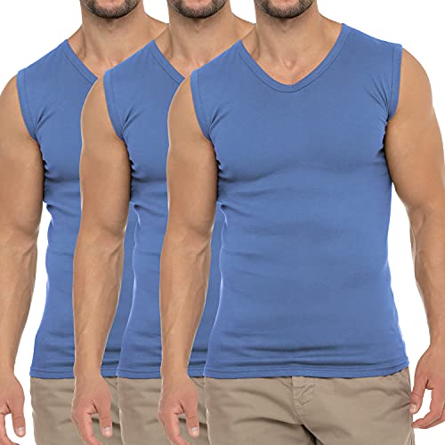 Celodoro Herren Business Muskelshirt V-Neck (3er Pack) Feinripp Top - Carolina Blue M von Celodoro