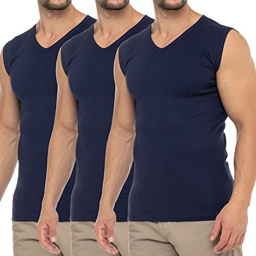 Celodoro Herren Business Muskelshirt V-Neck (3er Pack) Feinripp Top - Marine 3XL von Celodoro