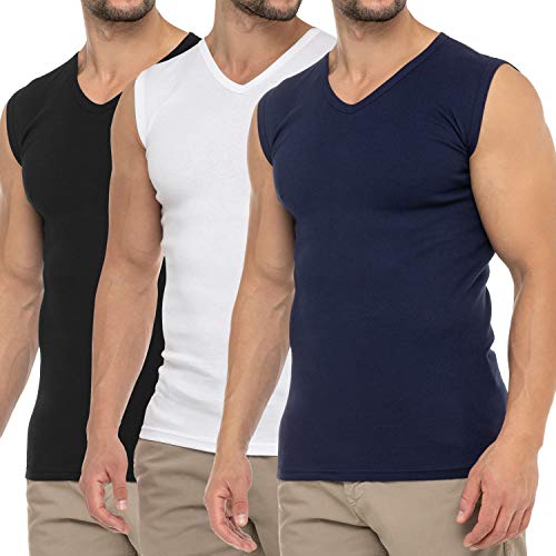 Celodoro Herren Business Muskelshirt V-Neck (3er Pack) Feinripp Top - Marine Schwarz Weiß M von Celodoro