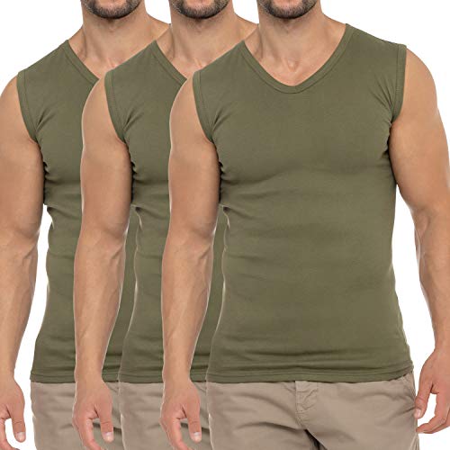 Celodoro Herren Business Muskelshirt V-Neck (3er Pack) Feinripp Top - Olive L von Celodoro