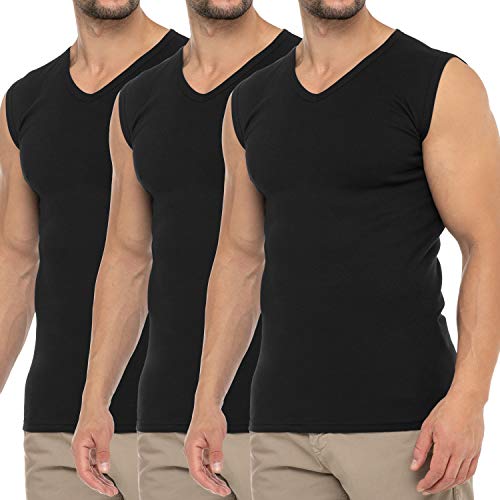 Celodoro Herren Business Muskelshirt V-Neck (3er Pack) Feinripp Top - Schwarz 3XL von Celodoro