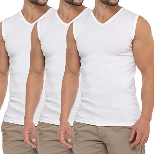 Celodoro Herren Business Muskelshirt V-Neck (3er Pack) Feinripp Top - Weiß M von Celodoro