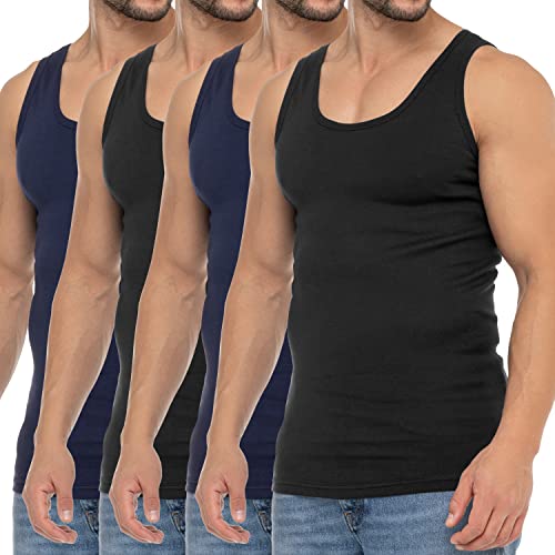 Celodoro Herren Business Tank Top (4er Pack) Achselhemd aus Baumwolle - Navy Schwarz XXL von Celodoro