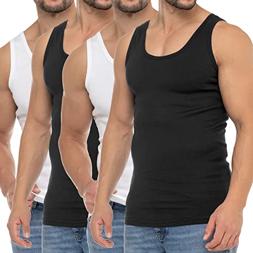 Celodoro Herren Business Tank Top (4er Pack) Achselhemd aus Baumwolle - Schwarz Weiß XXL von Celodoro