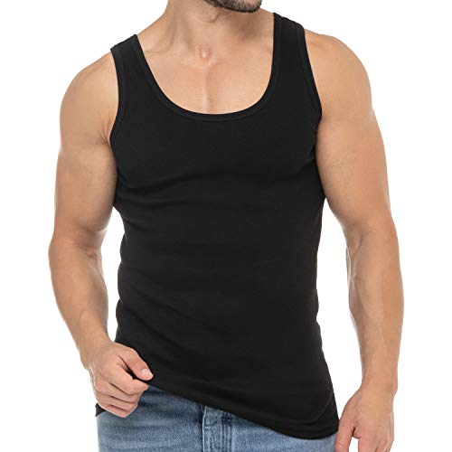 Celodoro Herren Feinripp Tank Top (4er Pack) Business Unterhemd ohne Nähte - Schwarz XL von Celodoro