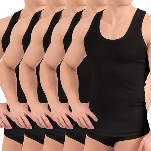 Celodoro Herren Feinripp Unterhemd (5er Pack) Tanktop Schwarz - L von Celodoro