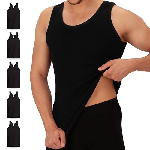 Celodoro Unterhemd Herren 5er Pack (schwarz, Größe XXL) - Feinripp Tank-Top aus 100% Baumwolle - Achselshirts, Trägershirts & Unterhemden für Männer von Celodoro