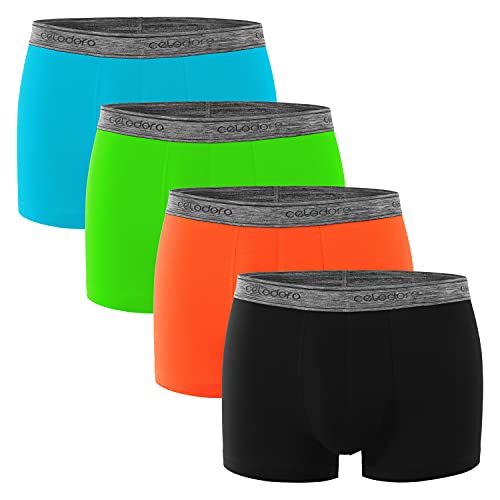 Celodoro Herren Pants Elastix (4er Pack) Stretch Boxer mit Melange-Webbund - Blau-Grün-Orange-Schwarz L von Celodoro