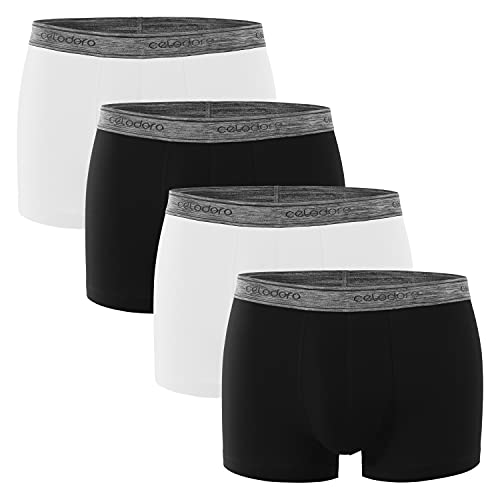 Celodoro Herren Pants Elastix (4er Pack) Stretch Boxer mit Melange-Webbund - Schwarz-Weiß M von Celodoro