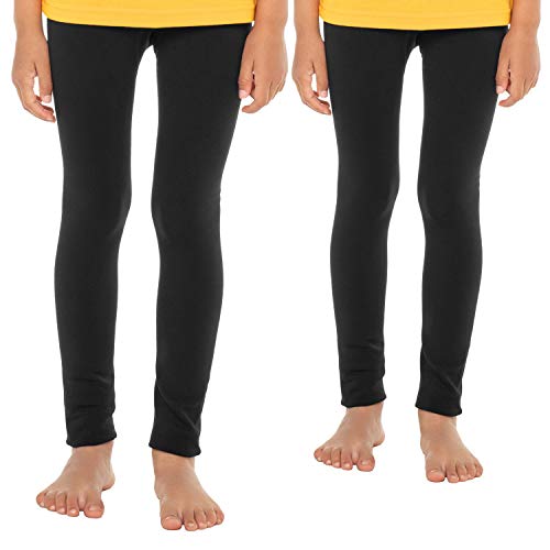 Celodoro Kinder Thermo Leggings (2 Stück) - warme Unterhose lang mit Innenfleece - Schwarz 122-128 von Celodoro