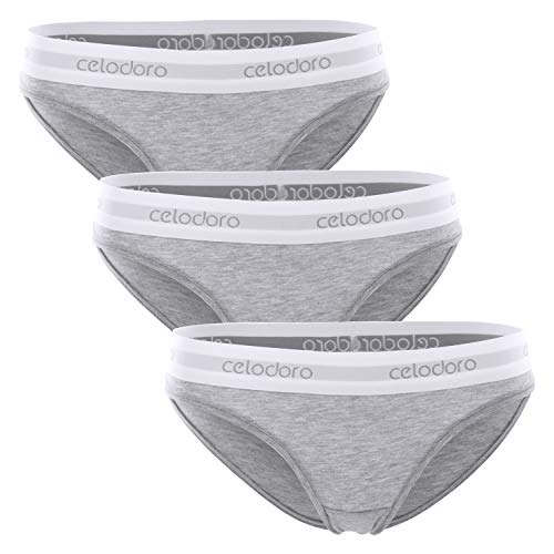 Celodoro Damen Bikini Slip mit Webgummi-Bund (3er Pack) Sport Slip - Grau M von Celodoro