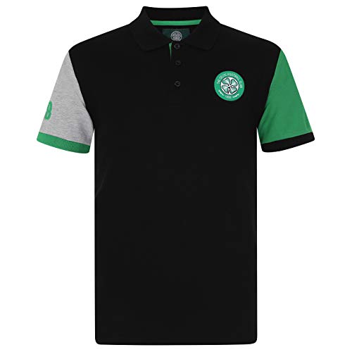 Celtic Glasgow Herren Polo-Shirt mit Wappen - Fußball - Schwarz mit Kontrastärmeln - L von Celtic F.C.