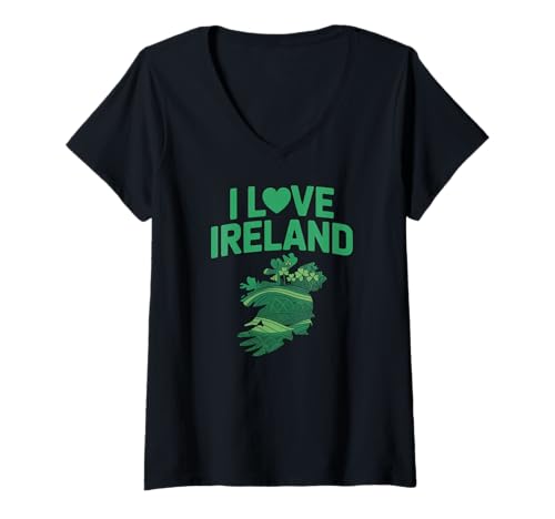Damen Ich Liebe Irland Shamrock Green Pride T-Shirt mit V-Ausschnitt Damen Ich Liebe Irland Shamrock Green Pride T-Shirt mit V-Ausschnitt von Celtic Heritage Ireland Lovers