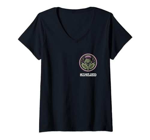 Damen Schottische Distel Blume keltisches Symbol Schottland Design T-Shirt mit V-Ausschnitt Damen Schottische Distel Blume keltisches Symbol Schottland Design T-Shirt mit V-Ausschnitt von Celtic Pride Apparel