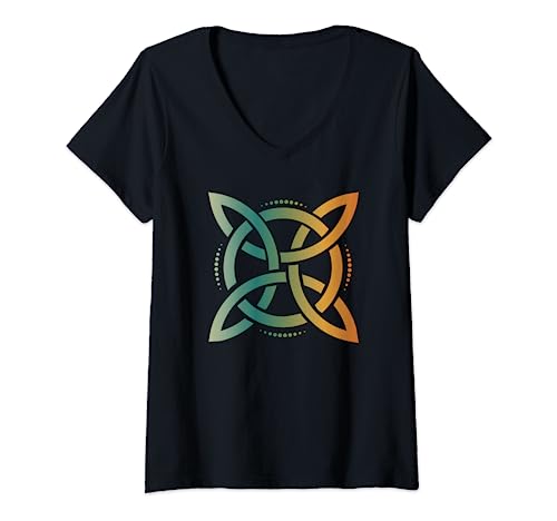 Damen Keltische Symbole Viereckiger Knoten Quartärer keltischer Knoten T-Shirt mit V-Ausschnitt von Celtic Symbol Gifts Women Girls I Vicoli Merch