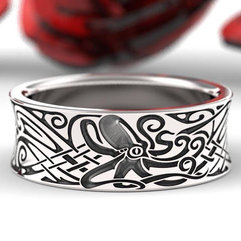 1786 Silberring Oktopus, Mit Gravur, Krakenring, Oktopus Schmuck, Silber Ring von CelticEternity