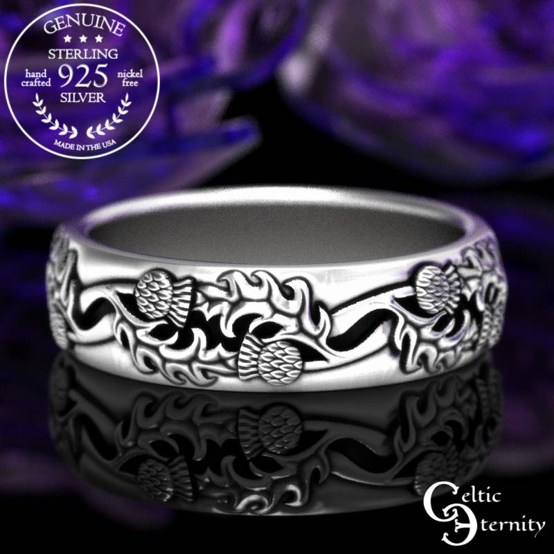 Distel Ring, Hochzeit Bandring, Sterling Silber Hochzeit, 1778 von CelticEternity