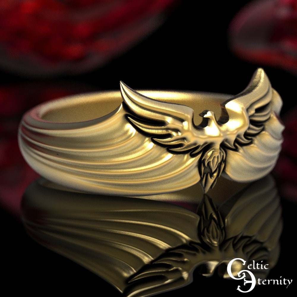 Phönix-Goldring, Platin-Vogel-Ring, Wikinger-Herrenring, Gold-Vogel-Ring, Herren-Phoenix-Ring, Gold-Raben-Ring, Phönix-Ring, 1594 von CelticEternity