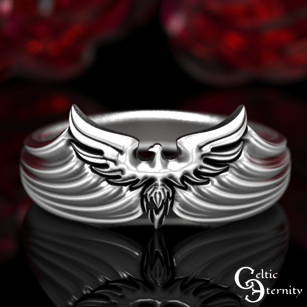 Silberner Phönix-Ring, Sterling-Vogel-Ring, Wikinger-Herrenring, Vogel-Ring, Herren-Phoenix-Ring, Raben-Ring, 1594 von CelticEternity