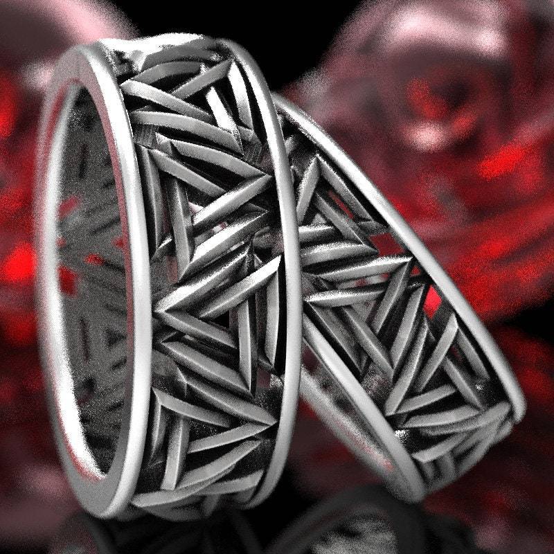Valknut Knot Wikinger Silberring Set , Eheringe Wikingerring Ringset 1189 von CelticEternity