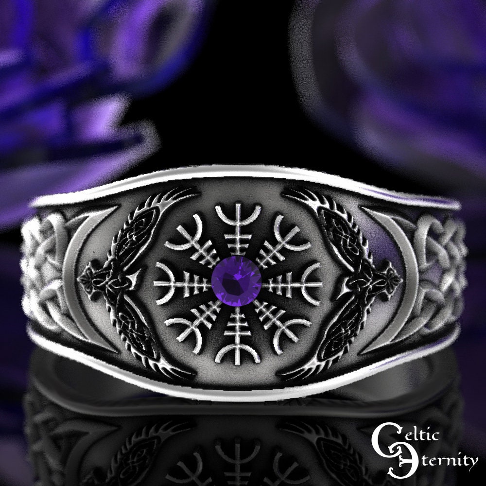 sterling Helm Of Awe Ring, Amethyst Wikinger Herren Raben Ehering, Rabe, 3019 von CelticEternity