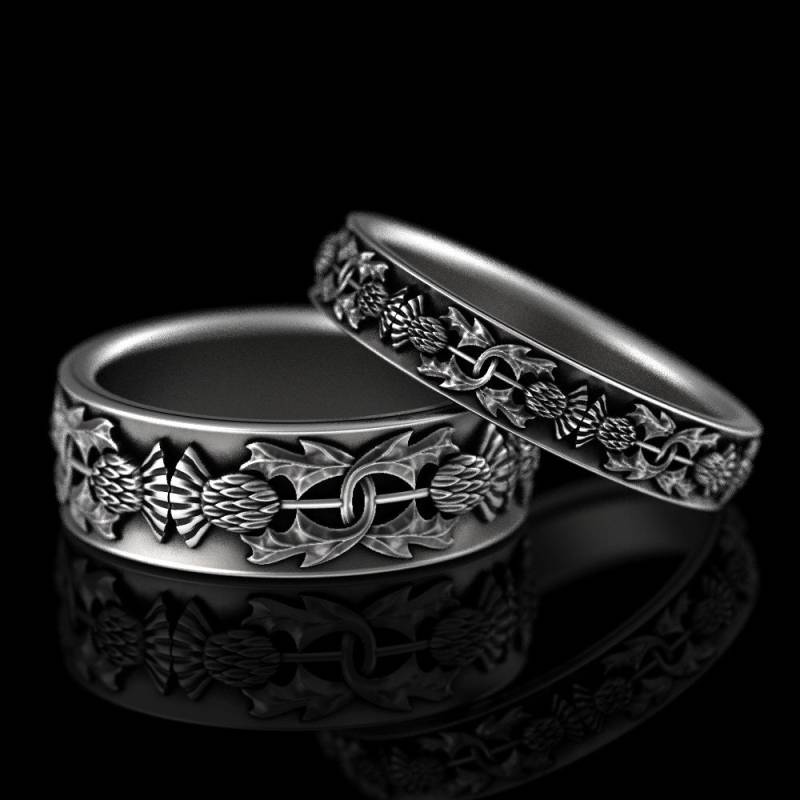 sterling Silber Royal Distle Ring Set, His Hers Scottish Handfasting Ringe, Highland Bloom Eheringe, Ringset Sacred Union, 1770 1771 von CelticEternity