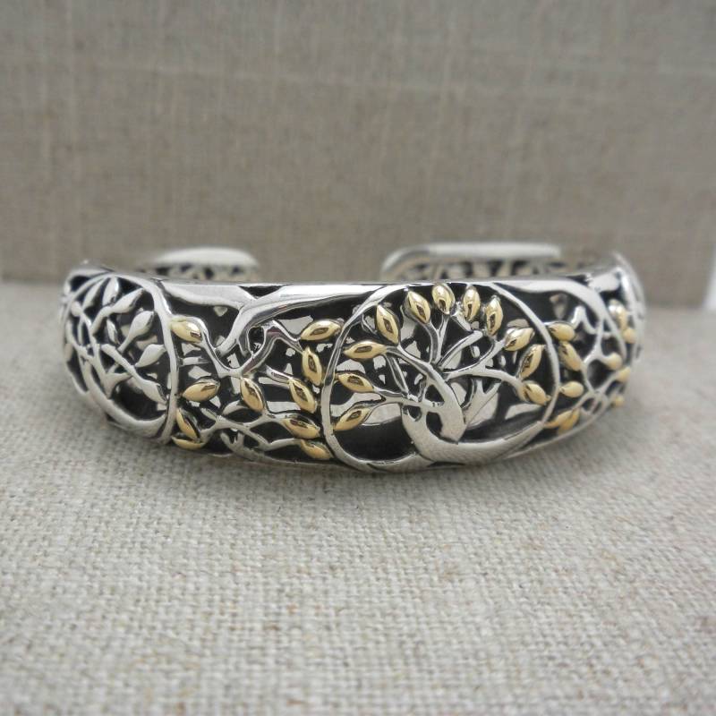 Durchschnittliche Größe 7 Sterling Silber Und 18K Baum Des Lebens Armreif Von Keith Jack Jewelry Signiert Geschenkbox Mit Reinigungstuch von CelticGirlJewelry