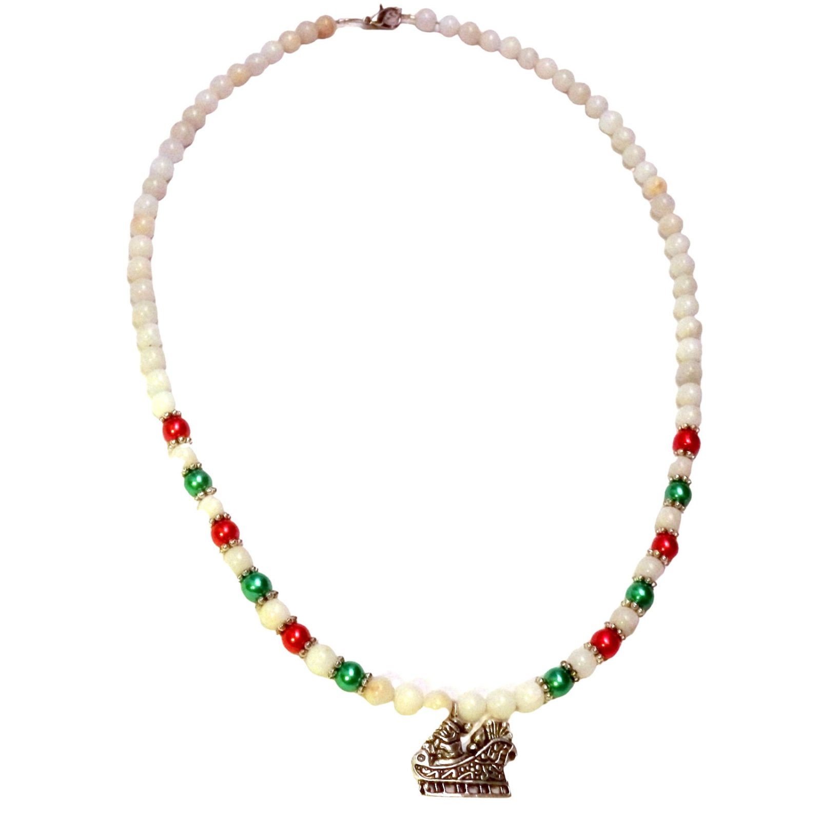 Schlitten Des Weihnachtsmannes Perlen Edelstein Und Glas Halskette Weihnachtskette 1552 von CelticMinkJewelry