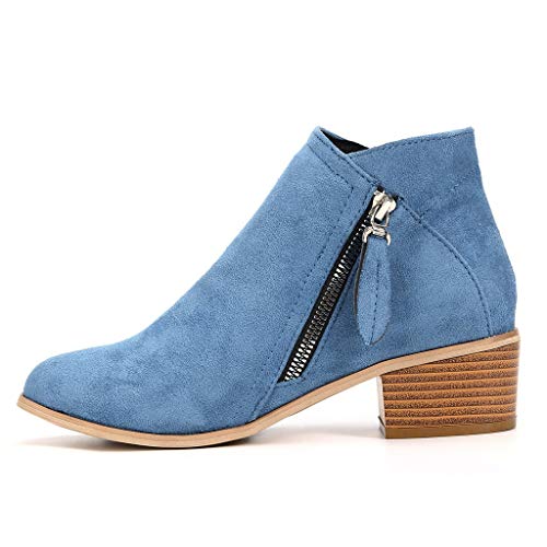 Ankle-Boots Damen Stiefeletten Flach Spitze Stiefel Kurzstiefel mit Reissverschluss, Frauen Wildleder Bequem Schuhe Mode Elegant Halbstiefel Celucke (Blau, 37 EU) von Celucke Damenschuhe