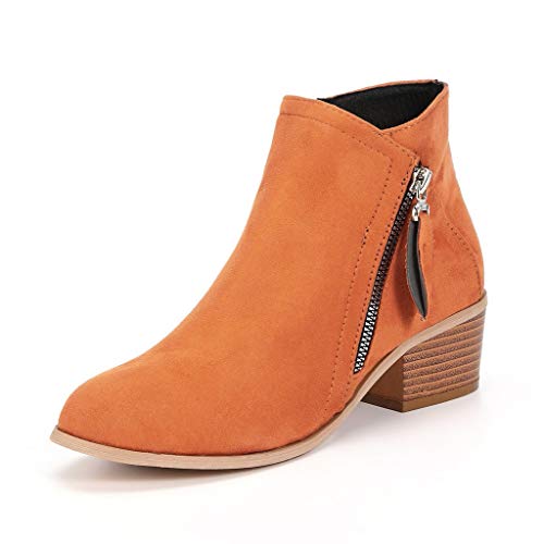 Ankle-Boots Damen Stiefeletten Flach Spitze Stiefel Kurzstiefel mit Reissverschluss, Frauen Wildleder Bequem Schuhe Mode Elegant Halbstiefel Celucke (Braun, 43 EU) von Celucke Damenschuhe