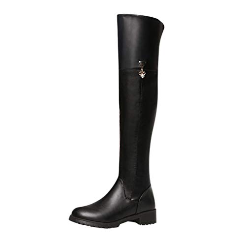 Bikerstiefel Damen Schnürstiefel Kniehohe Stiefel Flache Schnürboots mit Schnalle und Reissverschluss, Frauen Winterstiefel Bequem Langschaftstiefel Winter Warme Damenschuhe Celucke (Schwarz, 39) von Celucke Damenschuhe