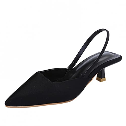 Celucke Damenschuhe Damen Slingpumps Pumps Spitz Sandalen Slingback Kitten Absatz Pointed Toe Damenschuhe Freizeitschuhe, Celucke Pumps Damen 1463, Schwarz, 38 EU Schmal von Celucke Damenschuhe