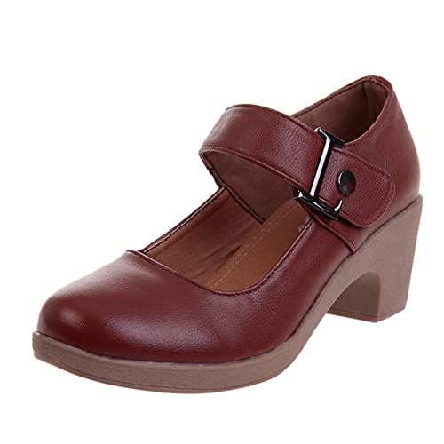 Celucke Mary Jane Halbschuhe Damen Pumps mit Blockabsatz Latin Dance Schuhe Tanzschuhe Plateau Damenschuhe Schnalle Farbblock Runde Zehe High Heel Freizeitschuhe von Celucke Damenschuhe