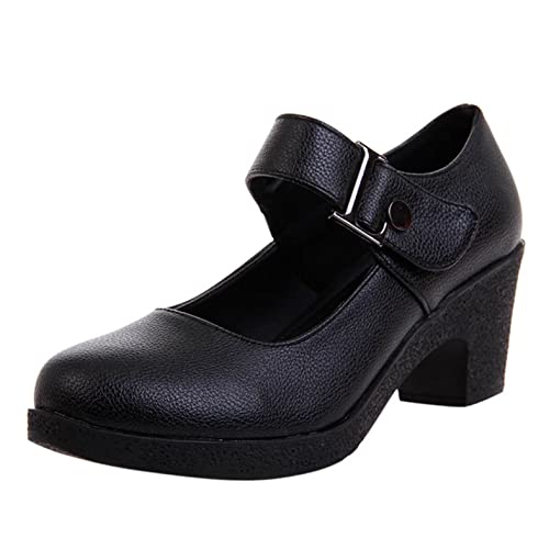 Celucke Damenschuhe Celucke Pumps Damen 1257 schuhe Mary Jane Halbschuhe mit Blockabsatz Latin Dance Tanzschuhe Plateau Schnalle Farbblock Runde Zehe High Heel Freizeitschuhe, Schwarz, 37 EU Schmal von Celucke Damenschuhe