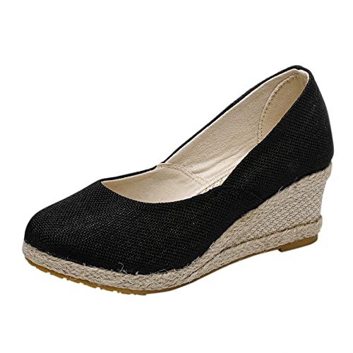 Celucke Sandalen Espadrilles Pumps Plateau Sommer Keilabsatz Sandaletten Zehen Gewebte Frauen Keilsandalen Strandschuhe Elegante Sommerschuhe Slip On Pantoletten Hausschuhe Freizeit Größe 37 von Celucke Damenschuhe