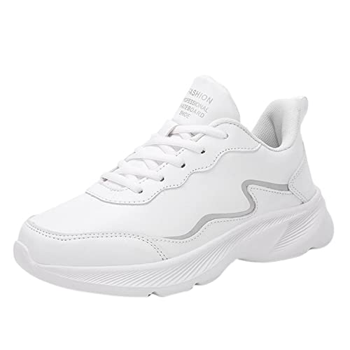 Celucke Schnürschuhe Sneaker Damen Leder Turnschuhe Sportschuhe Laufschuhe rutschfeste Tennis Schuhe Flache Running Shoe Low Top Outdoor Fitnessschuhe Gym von Celucke Damenschuhe