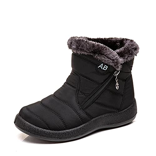 Celucke Stiefeletten Damen Ankle Boots Schlupfstiefel Warm Gefüttert Schneestiefel Schuhen Wasserdicht Flacher Absatz Winterschuhe Winterstiefel von Celucke Damenschuhe