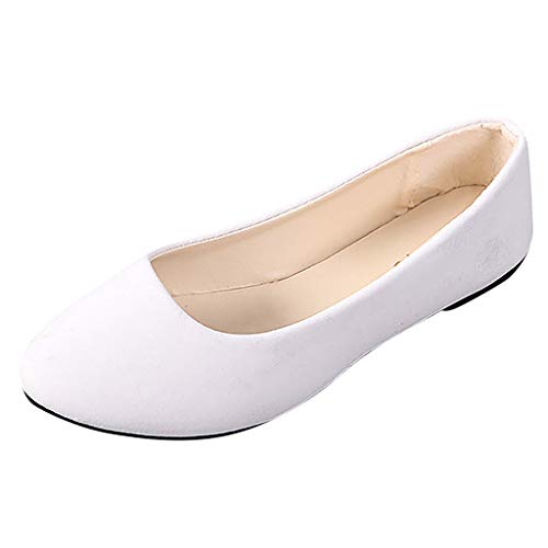 Damen Flache Ballerinas Einfarbig Mokassins Bequeme Loafer Frauen Elegante Slipper Schöner Schuh Slip-Ons Casual Damenschuhe Celucke (Weiß, 36 EU) von Celucke Damenschuhe