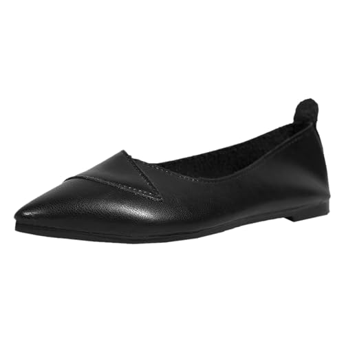 Damen Geschlossene Ballerinas Flache Schuhe in weiter Passform, Frauen Einfarbig Mokassins Bequeme Loafer Elegante Slipper Schöner Damenschuhe Casual Slip-Ons Celucke (Schwarz, 37 EU) von Celucke Damenschuhe