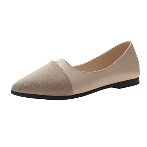 Damen Geschlossene Ballerinas Wildleder Spitz Flache Schuhe, Frauen Elegante Mokassins Loafer Bequeme Slipper Casual Slip-Ons Schöner Damenschuhe Celucke (Beige, 37 EU) von Celucke Damenschuhe