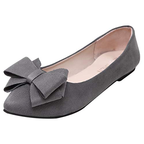 Damen Geschlossene Ballerinas Wildleder Spitz Flache Schuhe mit Schleife, Frauen Mokassins Bequeme Loafer Elegante Slipper Schöner Damenschuhe Casual Slip-Ons Celucke (Grau, 38 EU) von Celucke Damenschuhe