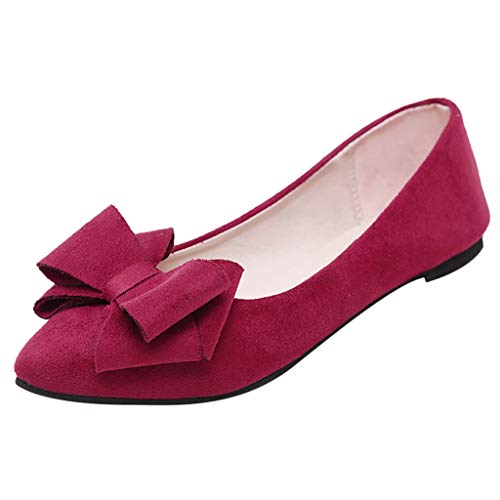 Damen Geschlossene Ballerinas Wildleder Spitz Flache Schuhe mit Schleife, Frauen Mokassins Bequeme Loafer Elegante Slipper Schöner Damenschuhe Casual Slip-Ons Celucke (Rot, 38 EU) von Celucke Damenschuhe