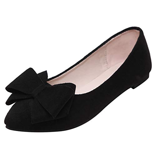 Damen Geschlossene Ballerinas Wildleder Spitz Flache Schuhe mit Schleife, Frauen Mokassins Bequeme Loafer Elegante Slipper Schöner Damenschuhe Casual Slip-Ons Celucke (Schwarz, 36 EU) von Celucke Damenschuhe